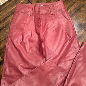 Sezane Red Leather High-Waist Trousers